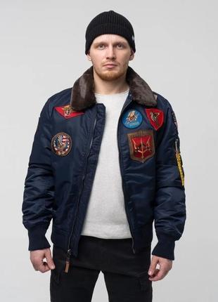 Бомбер top gun  b-15 flight bomber jacket with patches (blue)4 фото