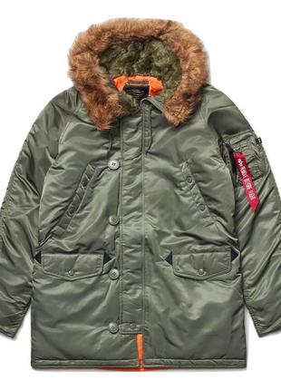 Куртка аляска n-3b slim fit parka alpha industries (оливкова)1 фото