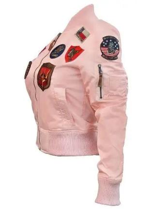Жіночий бомбер miss top gun ma-1 jacket with patches (pink)3 фото