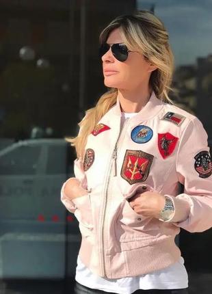 Жіночий бомбер miss top gun ma-1 jacket with patches (pink)5 фото