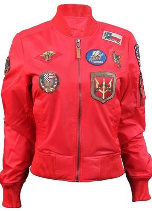 Жіночий бомбер miss top gun ma-1 jacket with patches (червоний)