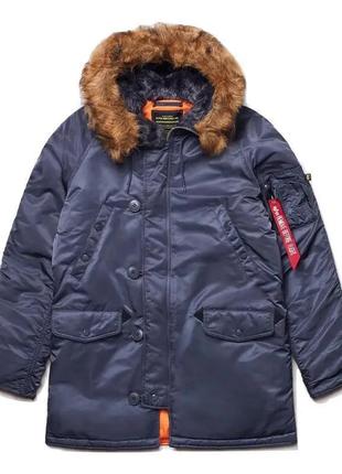 Куртка аляска slim fit n-3b parka alpha industries (steel blue)1 фото