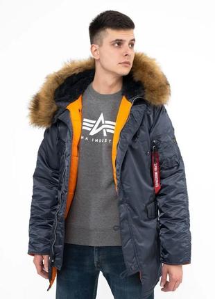 Куртка аляска slim fit n-3b parka alpha industries (steel blue)2 фото