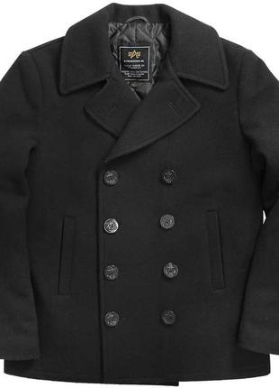 Пальто бушлат navy pea coat alpha industries (чорне)1 фото