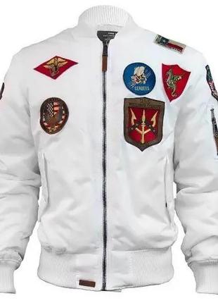 Бомбер top gun ma-1 nylon bomber jacket with patches (білий)