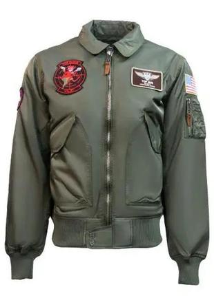 Бомбер top gun cwu-45 flight jacket with patches (olive)1 фото