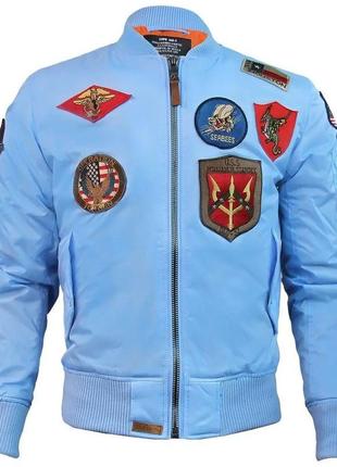 Бомбер top gun ma-1 nylon jacket with patches (блакитний)1 фото