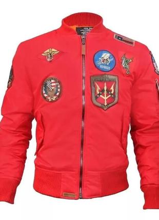 Вітрівка top gun ma-1 lightweight jacket with patches (червона)