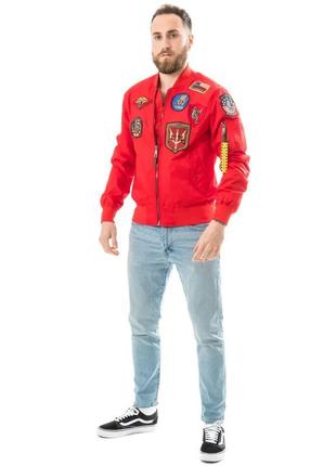 Вітрівка top gun ma-1 lightweight jacket with patches (червона)5 фото