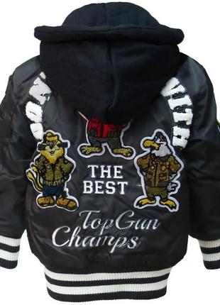 Дитяча льотна куртка kid's ma-1 champs bomber with hoodie (чорна)2 фото