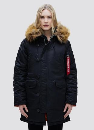 Зимова жіноча куртка аляска n-3b w parka alpha industries (чорна)3 фото
