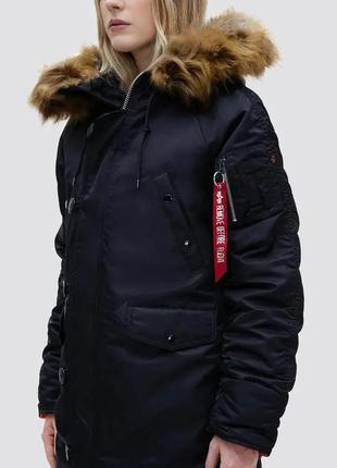 Зимова жіноча куртка аляска n-3b w parka alpha industries (чорна)4 фото