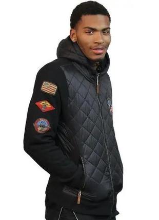 Куртка-реглан top gun quilted fleece hoodie with patches (чорна)2 фото