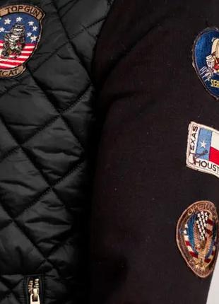 Куртка-реглан top gun quilted fleece hoodie with patches (чорна)5 фото