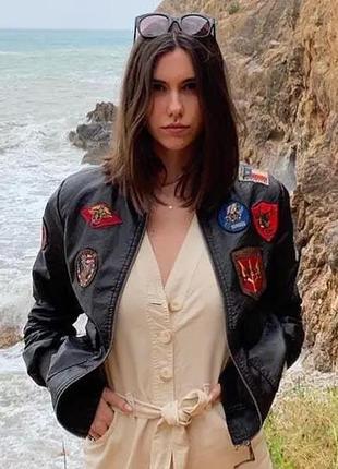 Жіночий бомбер top gun women's vegan leather bomber jacket(brown)4 фото