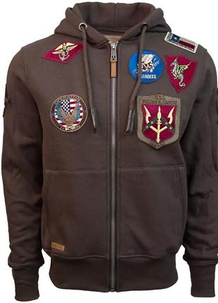 Реглан top gun men's zip up hoodie with patches (brown)