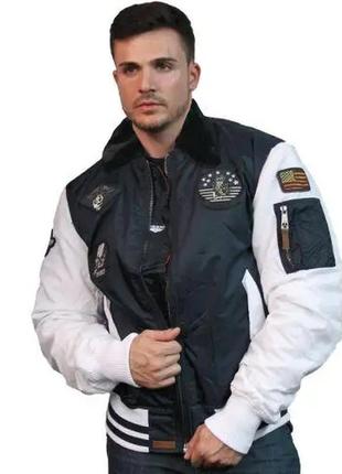 Бомбер top gun ma-1 color block bomber jacket with fur & patches4 фото