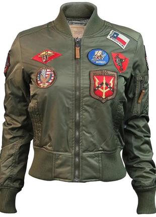 Жіночий бомбер miss top gun ma-1 jacket with patches (оливковий)