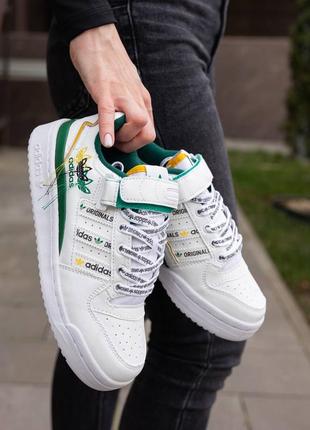 Женские кроссовки адидас форум 84 лоу бело-зелёные / adidas forum 84 low white green2 фото