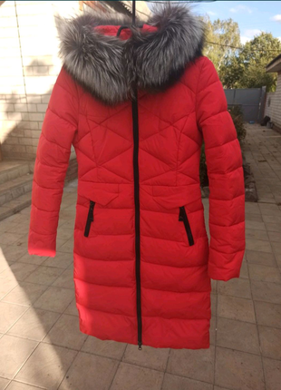 Зимова куртка з коміром з чорної лисиці1 фото