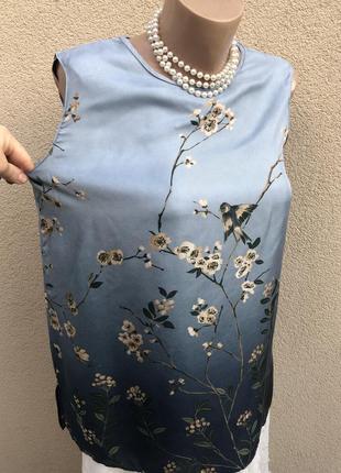 Шелковая блуза,майка в цветочный принт,3 фото
