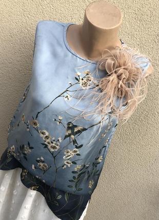 Шелковая блуза,майка в цветочный принт,4 фото