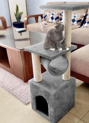Когтеточка , кошачее дерево ,  домик 90 см для кошек  purlov серое 7480 польша6 фото