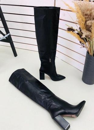 Ботфорты сапоги из натуральной кожи с острым носком на высоком каблуке 9,5см6 фото