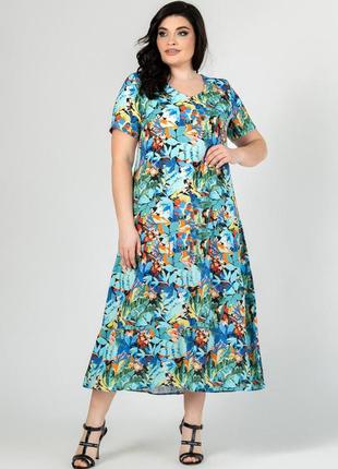 Красивое женское летнее платье с растительным рисунком, для пышных форм7 фото