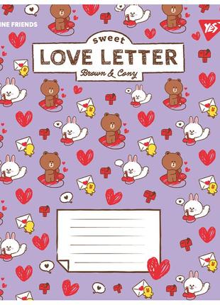 Тетрадь школьная yes line friends. love letter 12 листов клетка5 фото