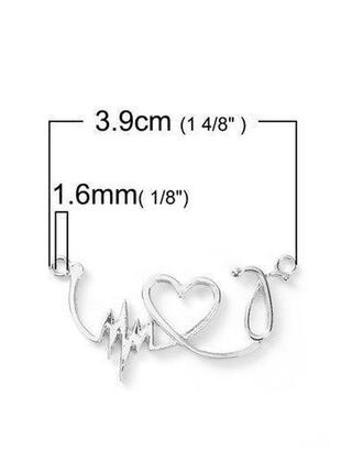 Конектори finding фурнітура для браслета підвіски кулона кардіограма серце сріблястий 39 мм x 20 мм2 фото