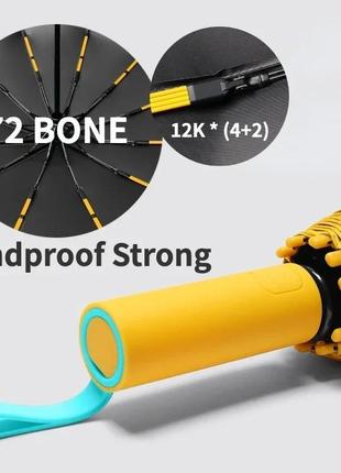 Супер крепкий ветрозащитный автоматический зонтик 72 bone с уф-защитой для женщин yellow