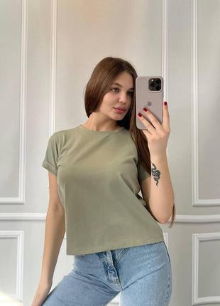 Футболка женская оливка базовая трикотажная