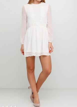 Нежное коктейльное шифоновое платье мини с кружевом от h&m.