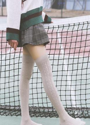 Гольфи однотонні з текстурою в'язки вище коліна бавовна висота 67 см розмір 36-39 хакі
