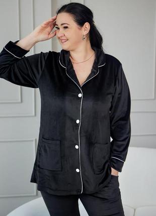 Жіноча піжама велюрова домашній костюм р.2xl,3xl,4xl сорочка та штани