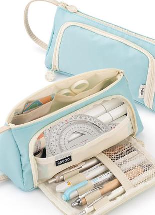 Пенал шкільний студентський комод 2 відділення голубий трикутний