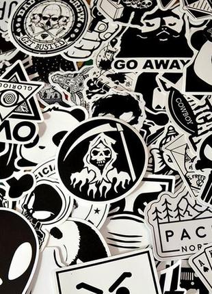 Набор виниловых наклеек, стикеров, черно белые наклейки, авто, велосипед, ноутбук. стикербомбинг 100 шт