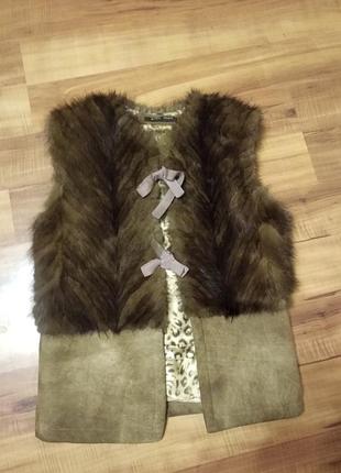 Комбінований жилет із замші з хутром норки