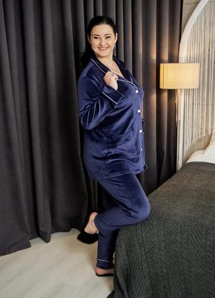 Женская пижама велюровая домашний костюм.р.2xl,3xl,4xl  рубашка и штаны8 фото