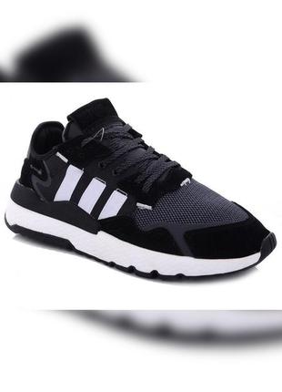 Мужские кроссовки   adidas nite jogger черные с белым