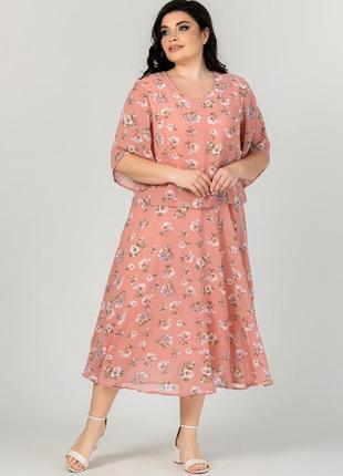 Нежное женское шифоновое платье с цветочным принтом на лето, батальные размеры3 фото