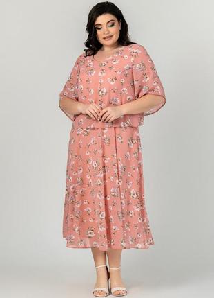 Нежное женское шифоновое платье с цветочным принтом на лето, батальные размеры4 фото