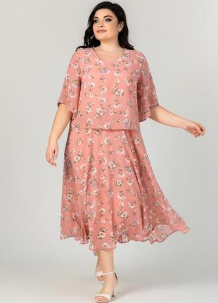Нежное женское шифоновое платье с цветочным принтом на лето, батальные размеры6 фото