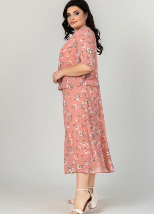 Нежное женское шифоновое платье с цветочным принтом на лето, батальные размеры2 фото
