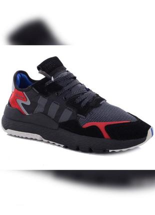 Чоловічі кросівки   adidas nite jogger чорні з червоним1 фото