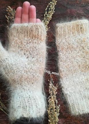 Митенки из собачьей шерсти натуральная шерсть рукавицы эко теплые1 фото