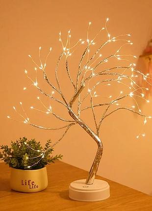 Led світильник нічник дерево бонсай сріблястого кольори з теплим світлом usb + 3aa6 фото