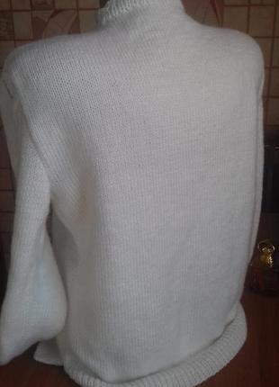 Белый нарядный свитер, вязаный спицами8 фото