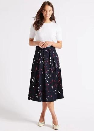 Хлопковая полная юбка миди с принтом птиц marks & spenser m,l